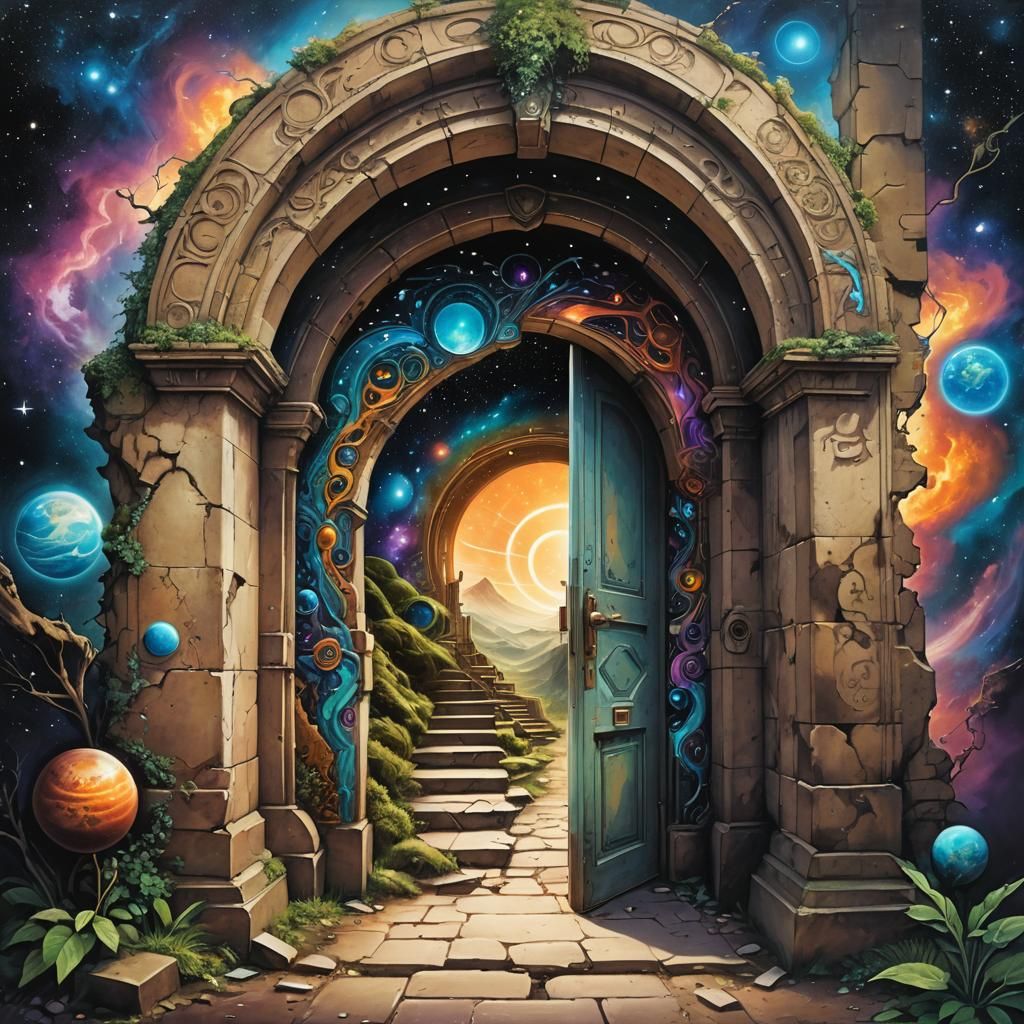 Cosmic Portal to Alien Planet as Graffiti Art