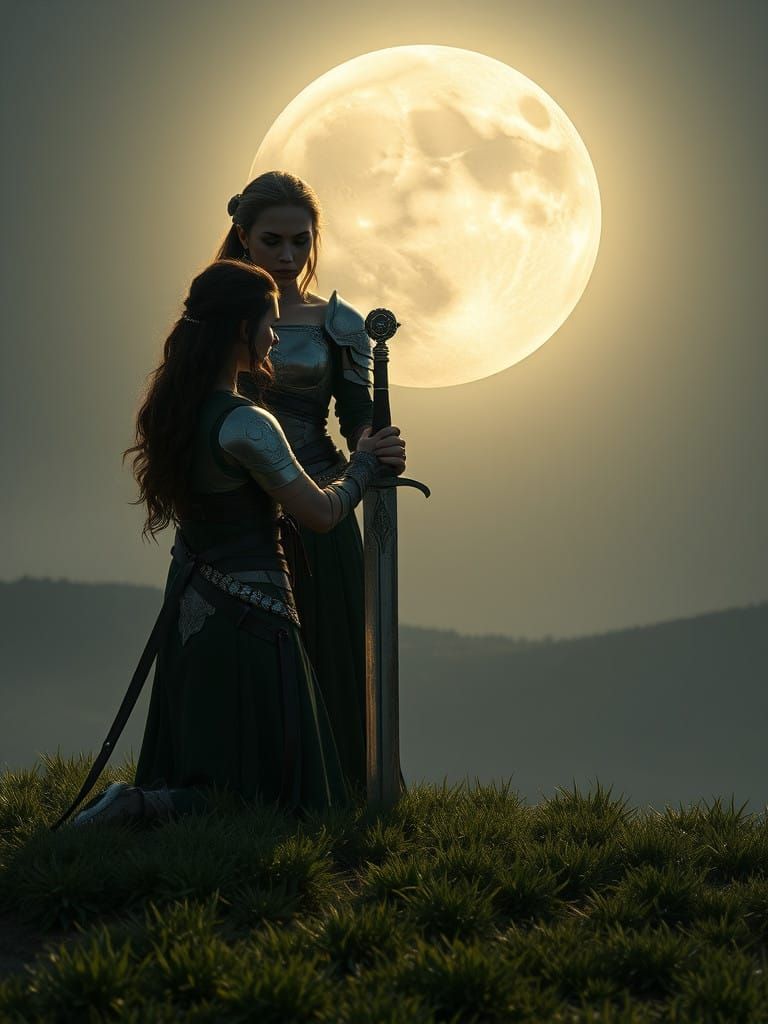 Ethereal Warrior Vow Under the Full Moon