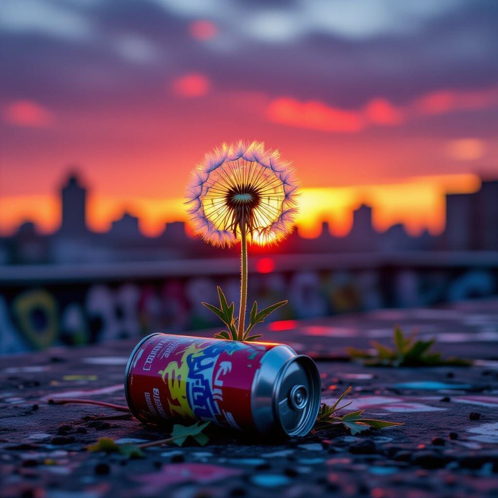 Dandelion Graffiti Art: Resilience in Urban Decay