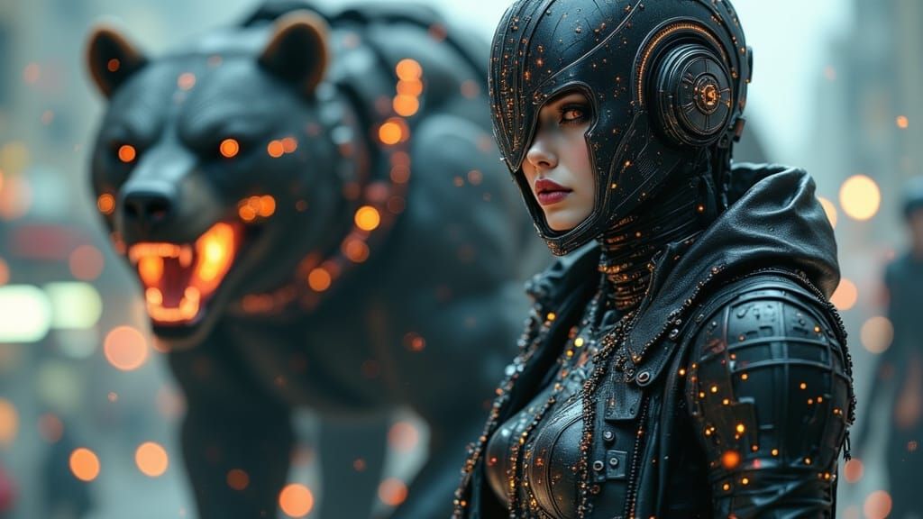 Gigantic Cyberpunk Robotic Bear Portrait