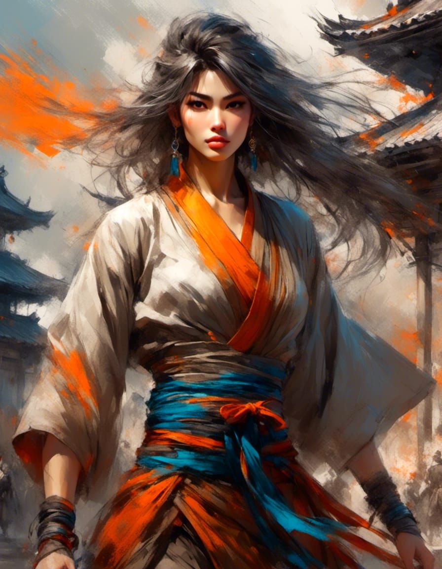 Anime Female Monk Fighter Color Sketch