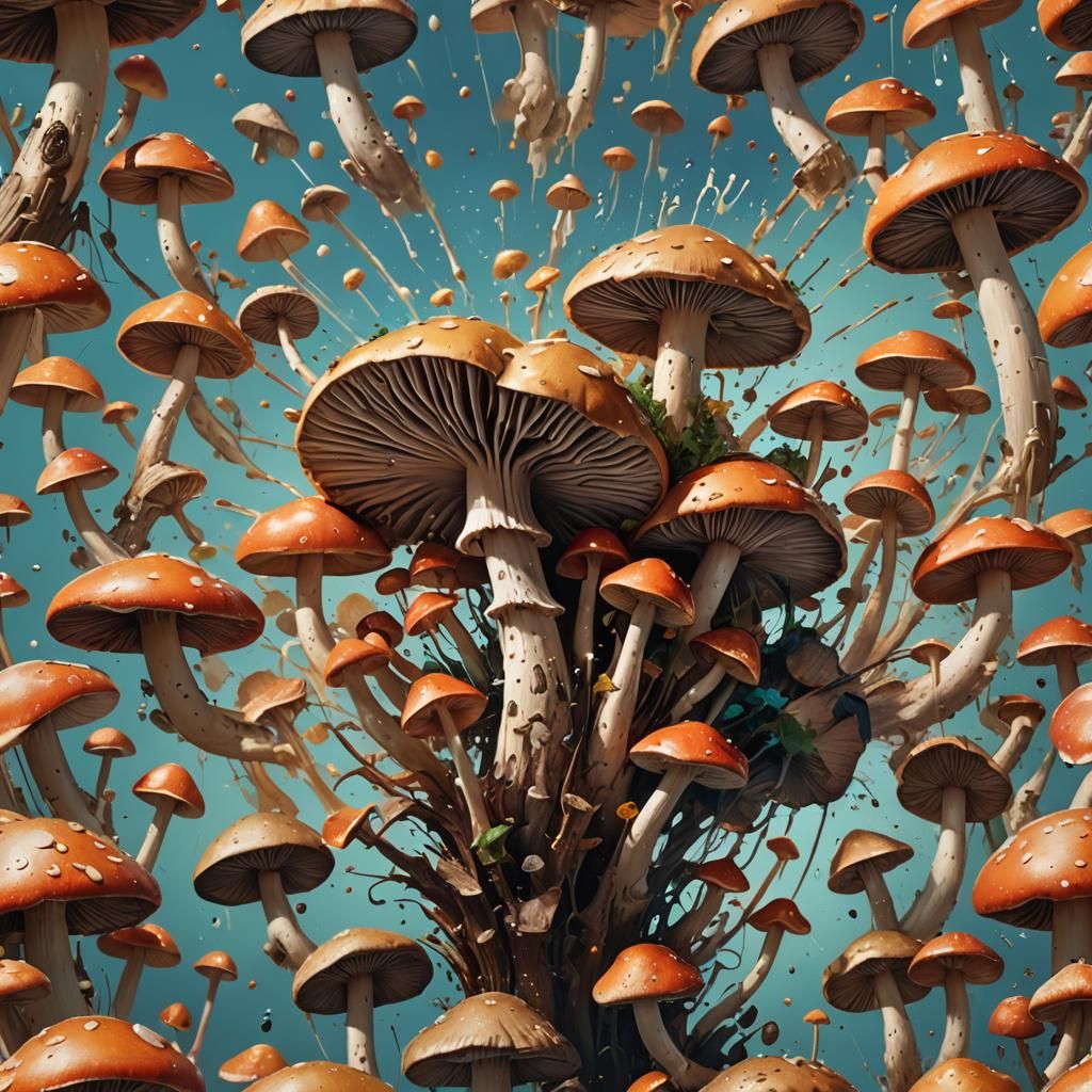 Hyperrealistic Mushroom Explosion in Splash Art Style
