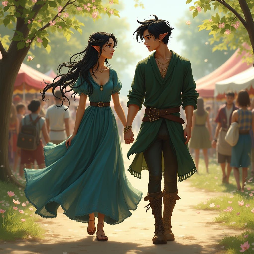 Romantic Scene at a Whimsical Town Fair in Dreamy Style