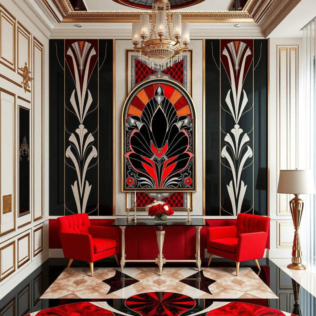 Opulent Art Deco Room with Triptych Art Piece