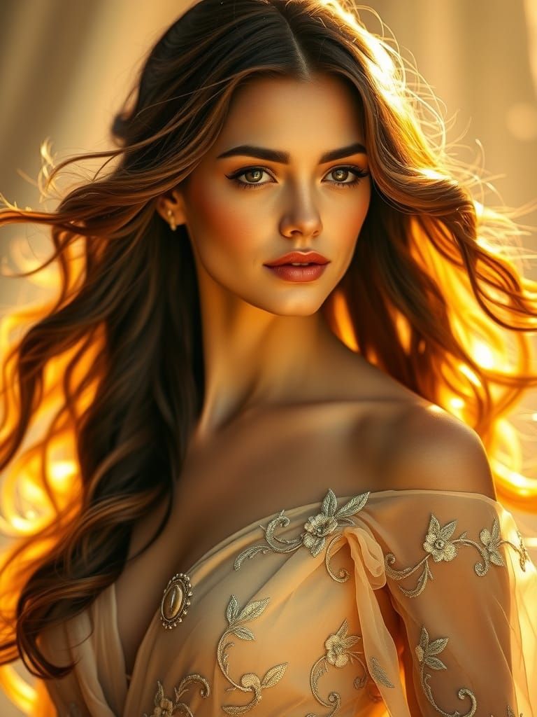 Ethereal Goddess Shines with Golden Light