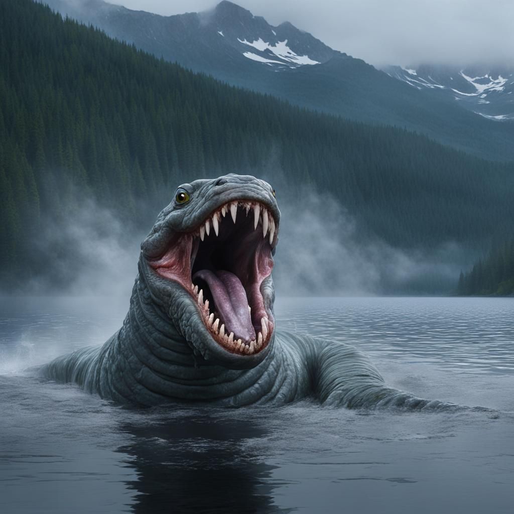 Gargantuan Lindworm Emerges from Misty Lake