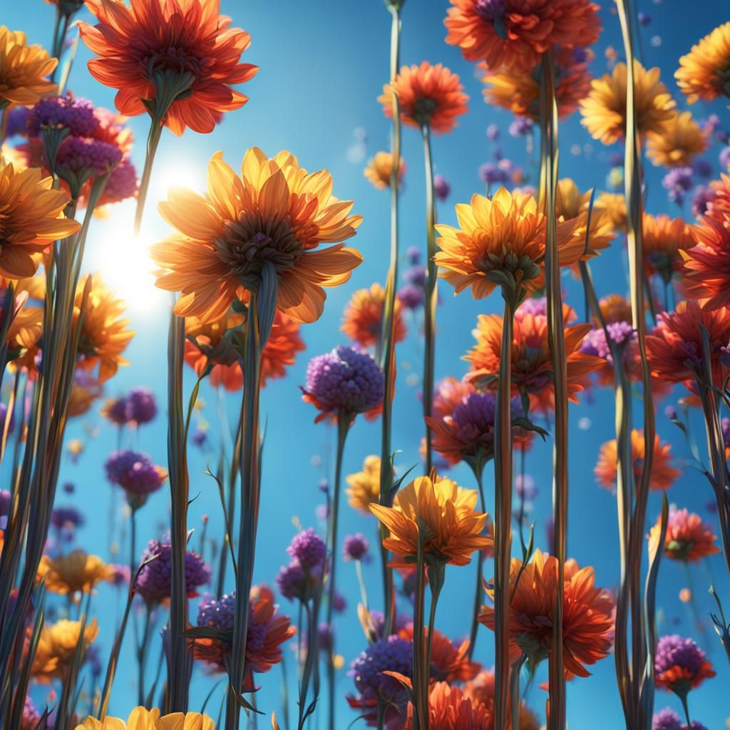 Sunshine Through Multicolored Flowers in Detailed Matte Pain...