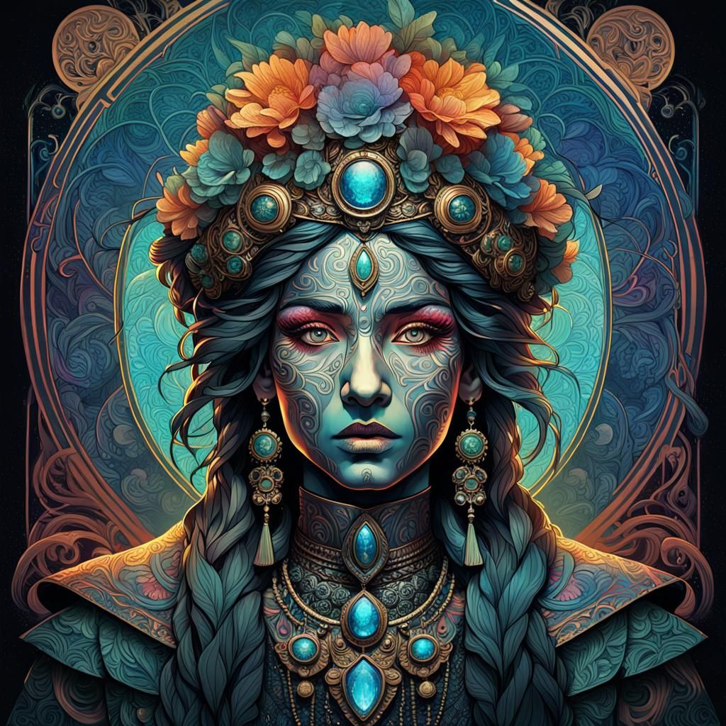 Ornate Portrait in Art Nouveau Style