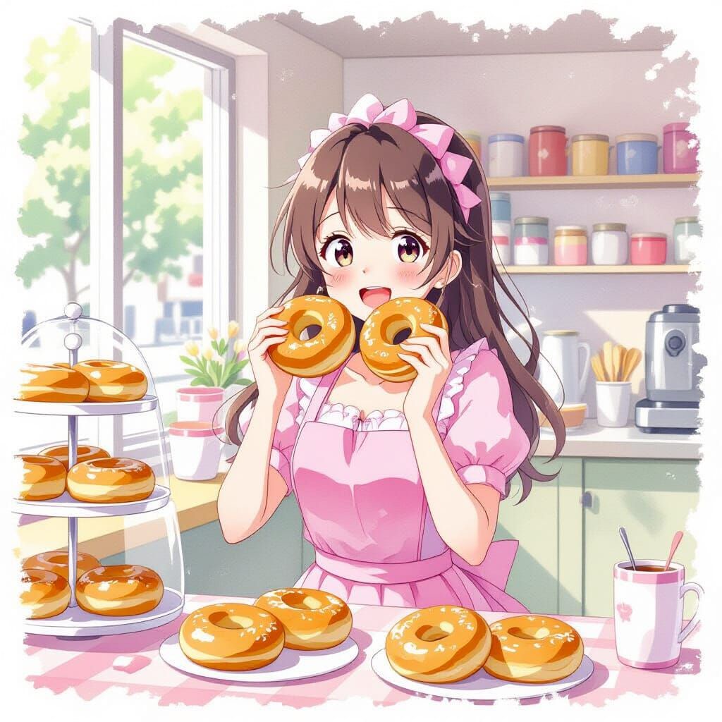 Anime Girl's Pastel Bakery Feast