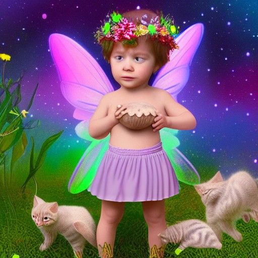 Fairy Boy with Kittens in Astral Illustration
