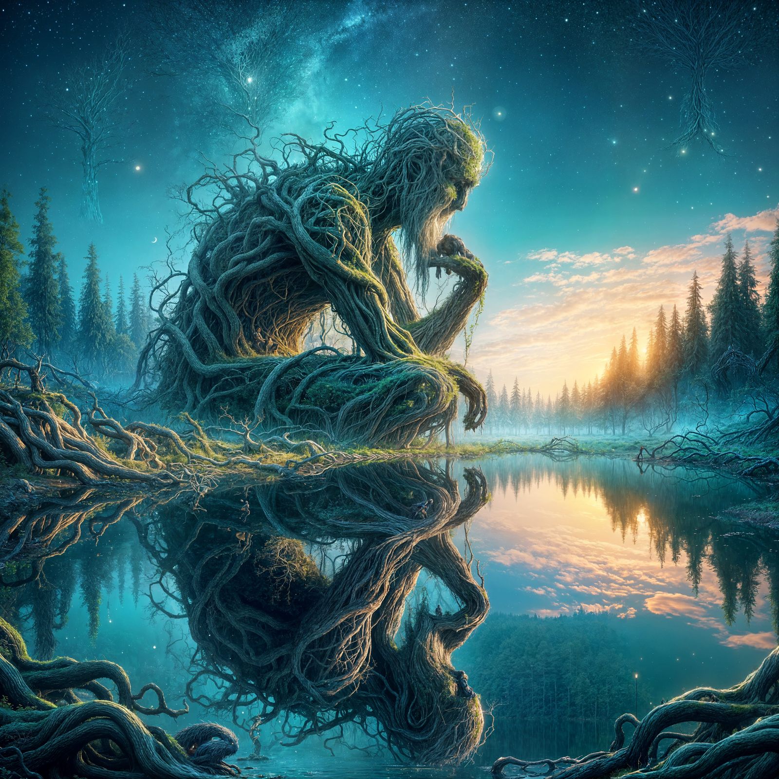 Ancient Ent Contemplates in Enchanted Forest