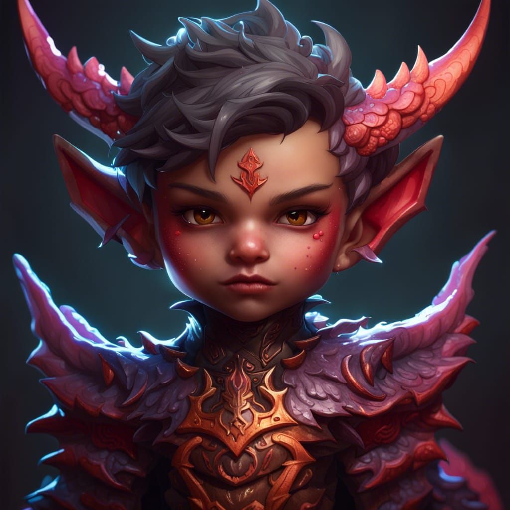 Demonic Chibi Dragon Portrait in Hyperdetailed Style