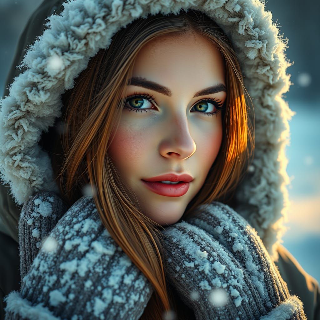 Ethereal Winter Goddess in Snowy Landscape