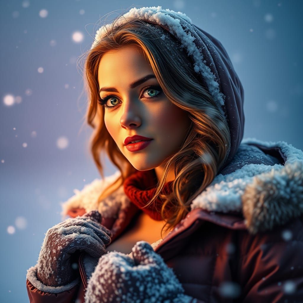 Serene Winter Goddess in Snowy Storm