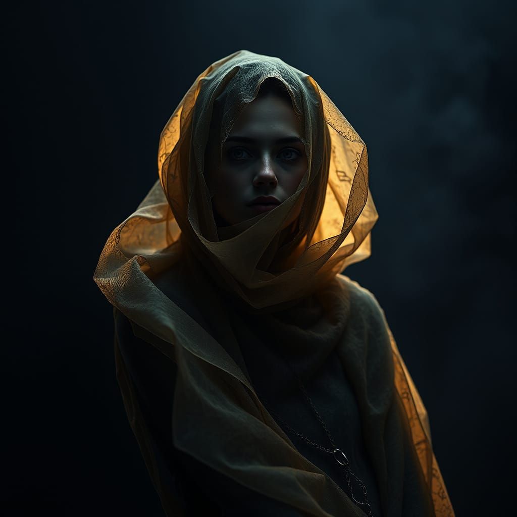 Organic Metamorphosis: Woman in Flowing Fabric, Surreal Styl...