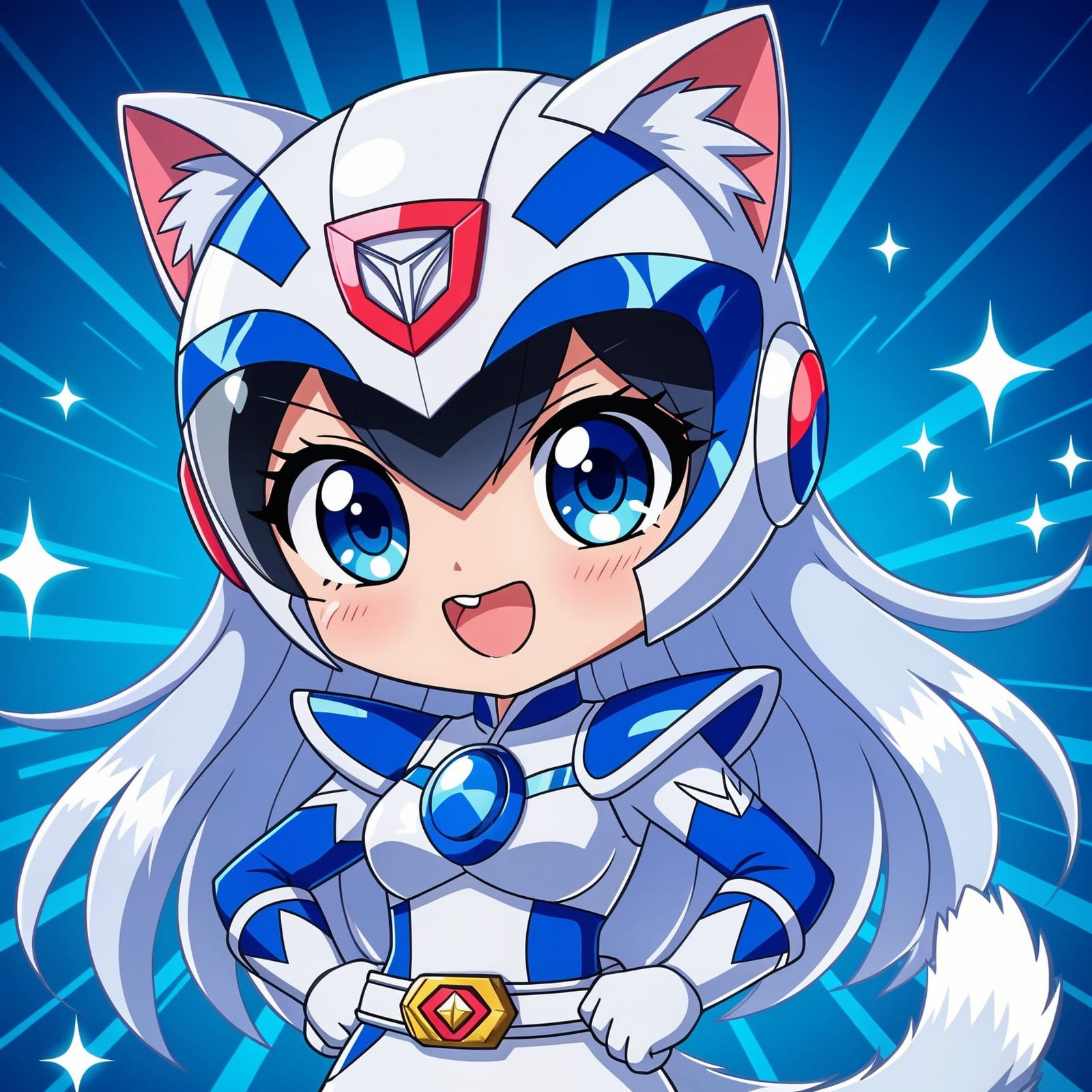 Chibi Anime Catgirl in Synthwave Power Ranger Style