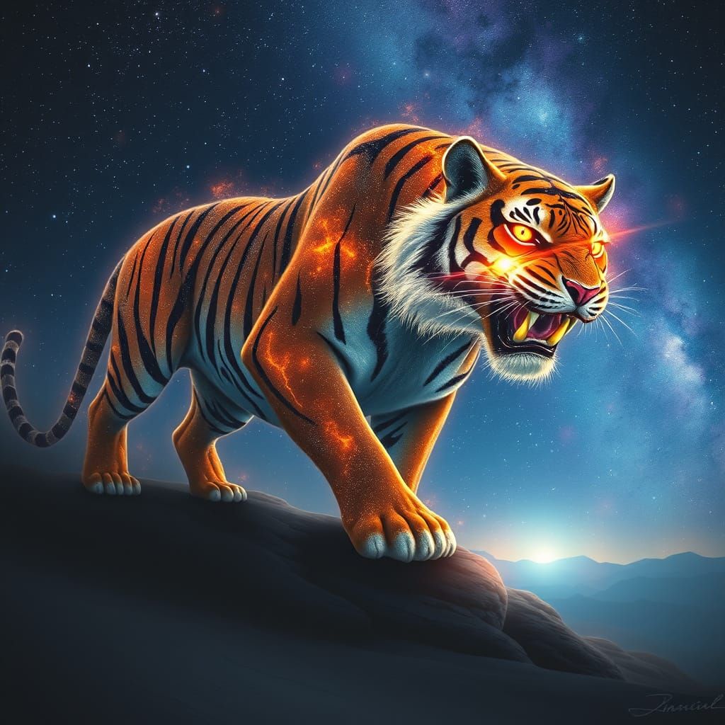 Cosmic Tiger Prowls the Starry Night Sky