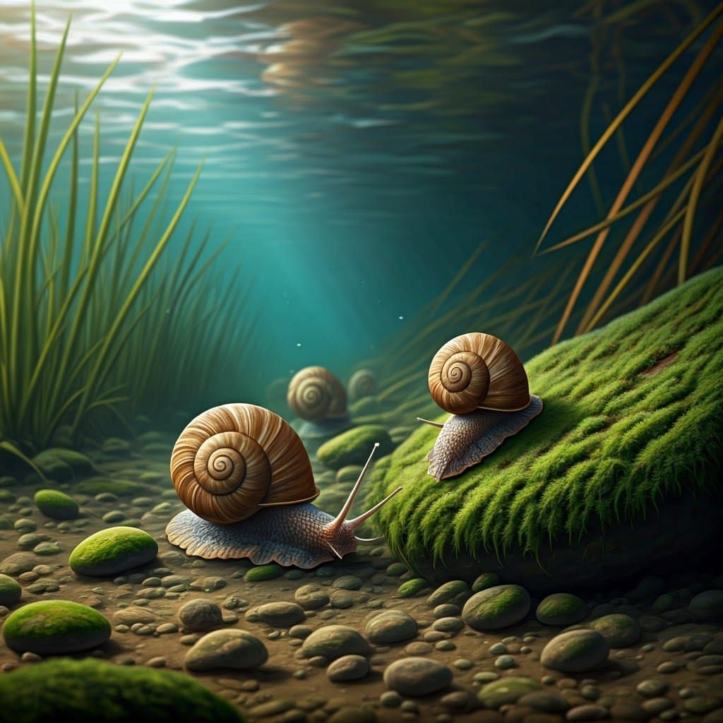 Snails in a Muddy Underwater Swamp Ecosystem