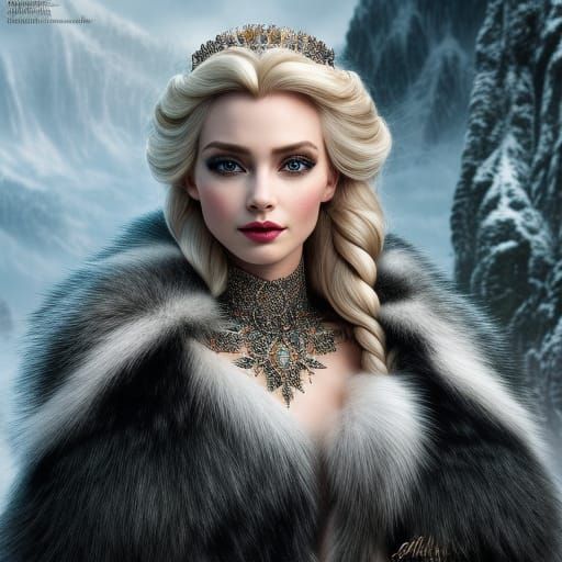 Queen in Furs: Hyperrealistic Digital Illustration