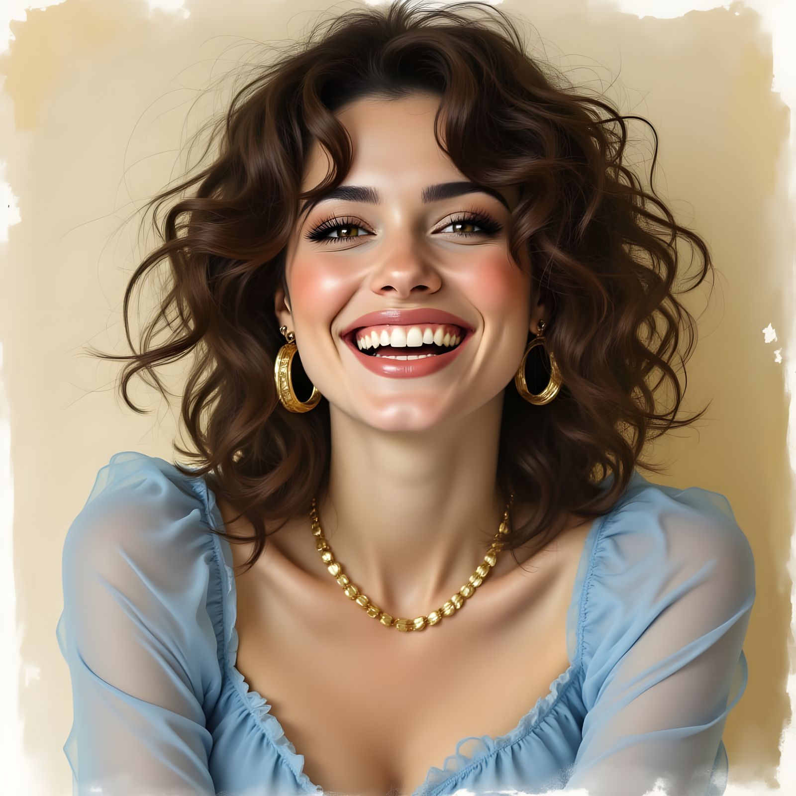 Woman Laughing in Charcoal Portrait Style