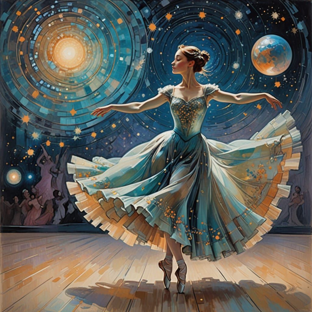 Ballerina's Cosmic Dance: A Romantic Ballet Art