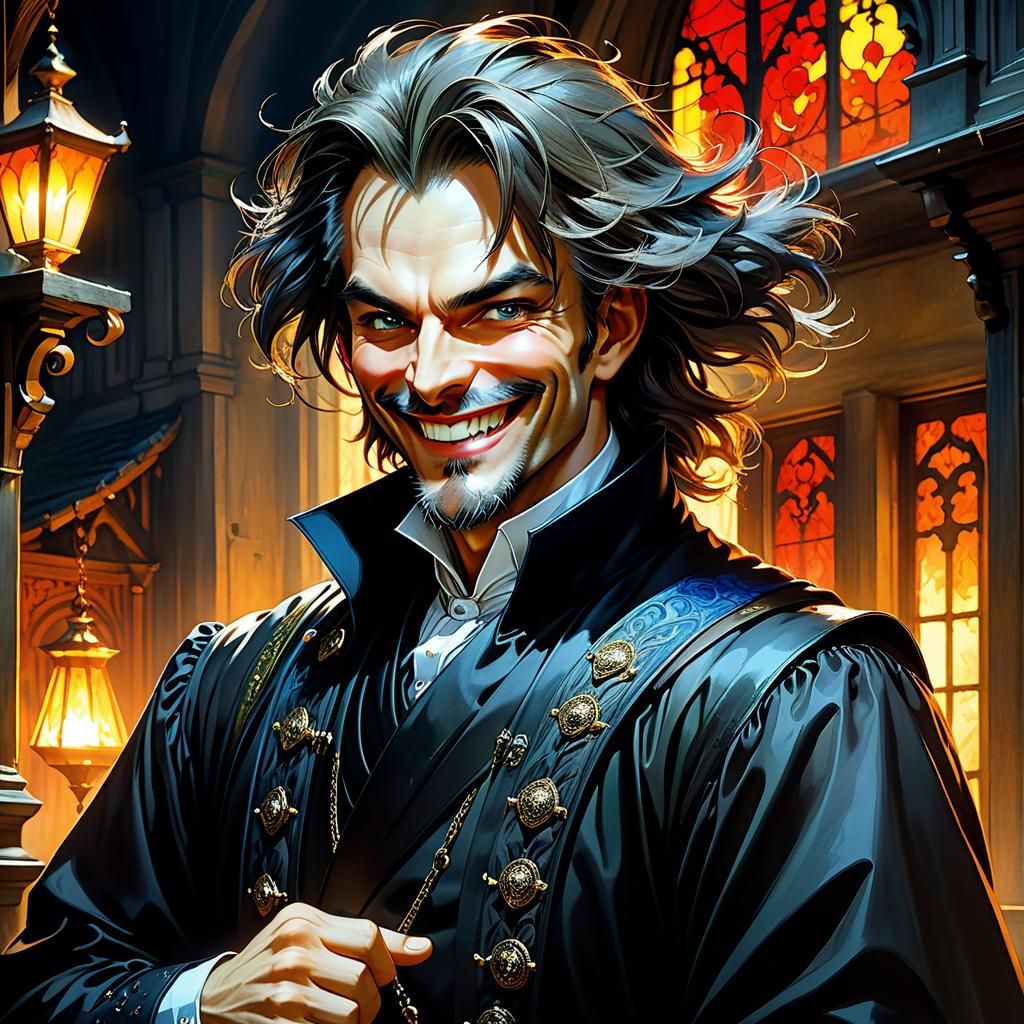 Evil Man with Sinister Smile in Anime Style