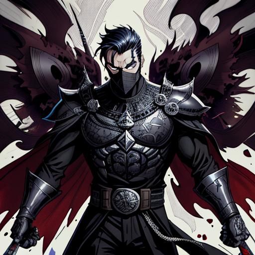 Dark Fantasy Swordsman with Comedy Mask in Comic Style