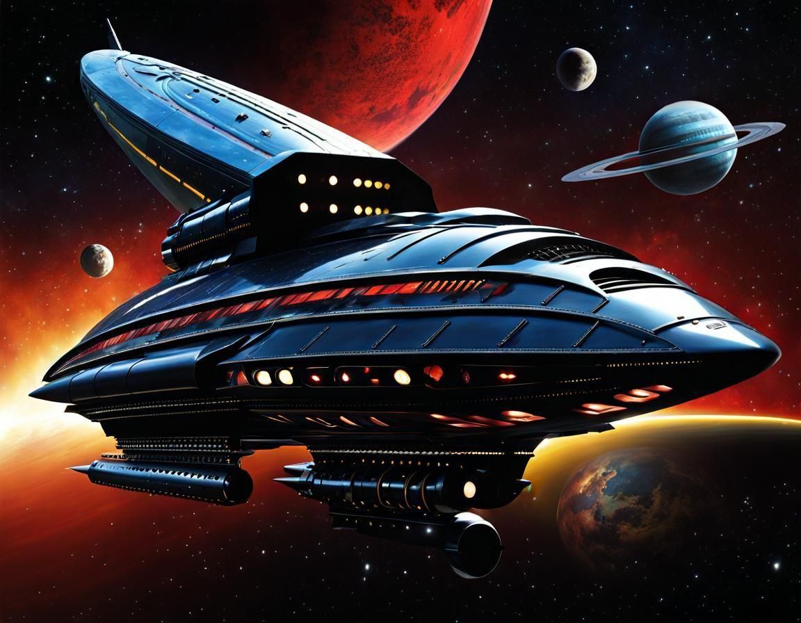 Celestial Gothic Raygun Starship Illustration