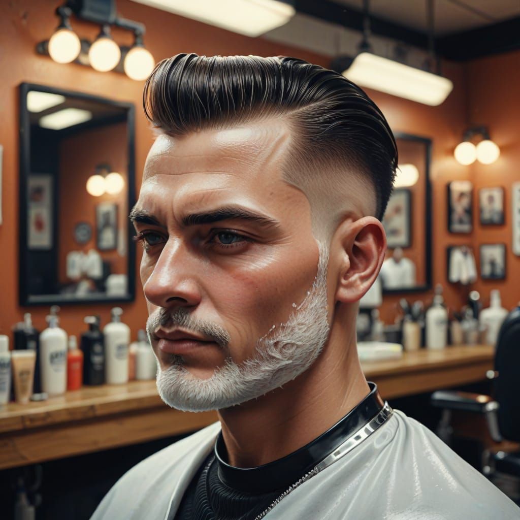 Hyper-Realistic Portrait of a Barber Shop Scene