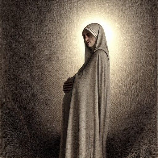 Haunting Image of Pregnant Nun in Gothic Horror Style