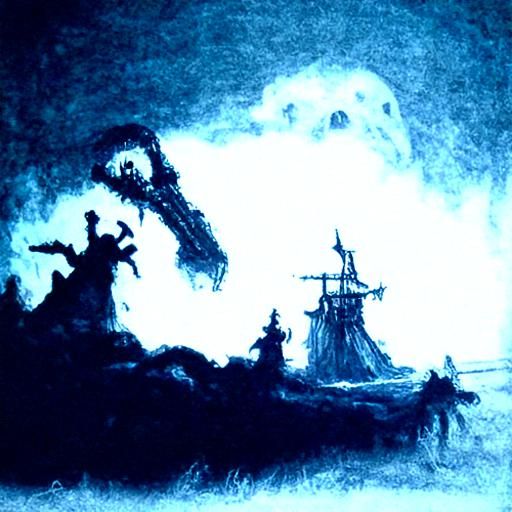 Pirate Ship and Ghost Ship Battle at Sea