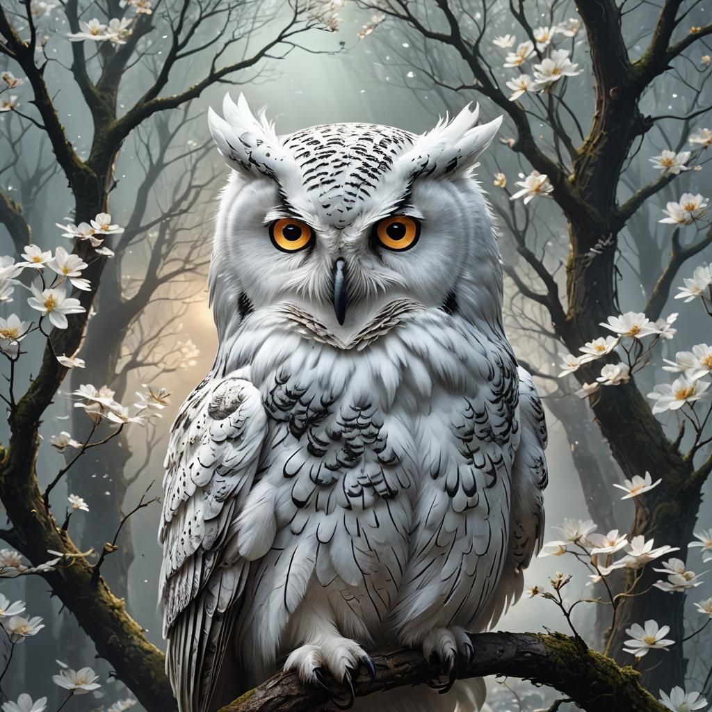 Iridescent White Owl: Digital Matte Painting