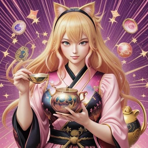 Blonde Tarot Reader in Japanese Manga Anime Style