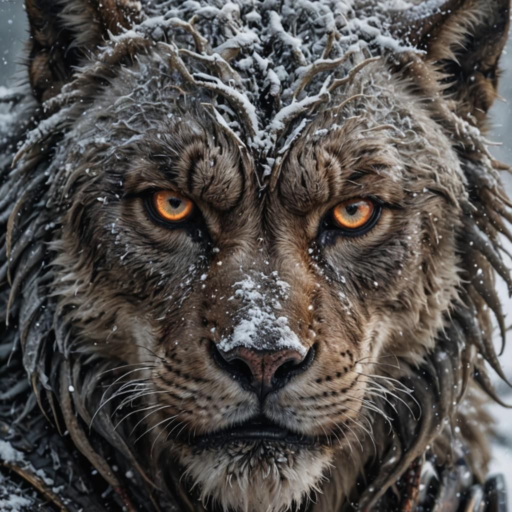 Glowing-Eyed Warrior in Snowy Darkness