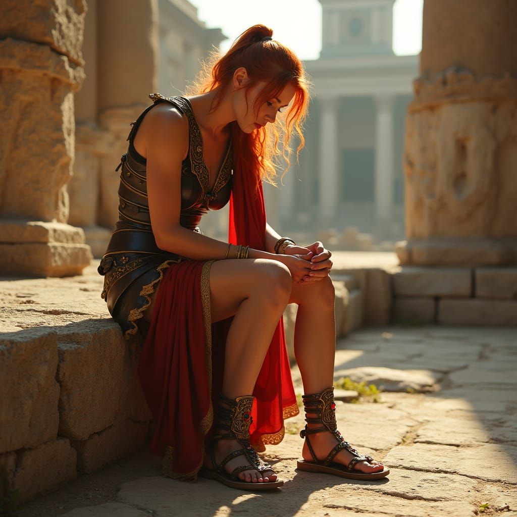 Classical Roman Soldier Woman in Ancient City