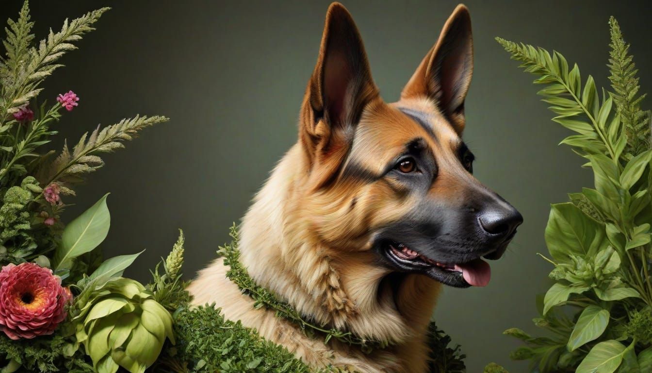 Botanical German Shepherd Inspired by Arcimboldo