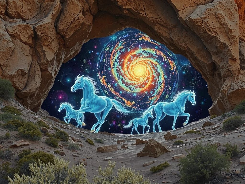 Bioluminescent Horses in Sacred Cave Art