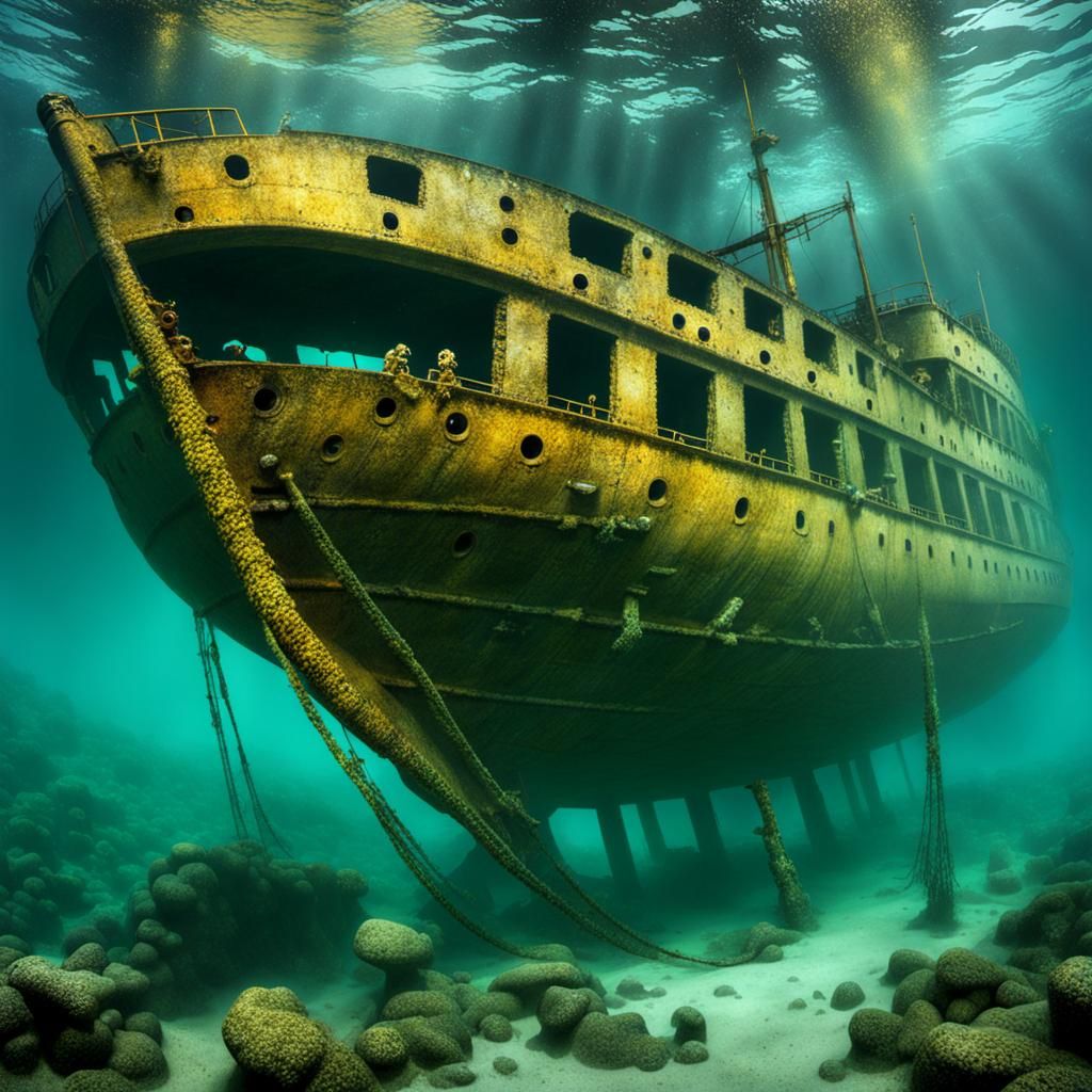 Underwater Shipwreck in Decorative Style