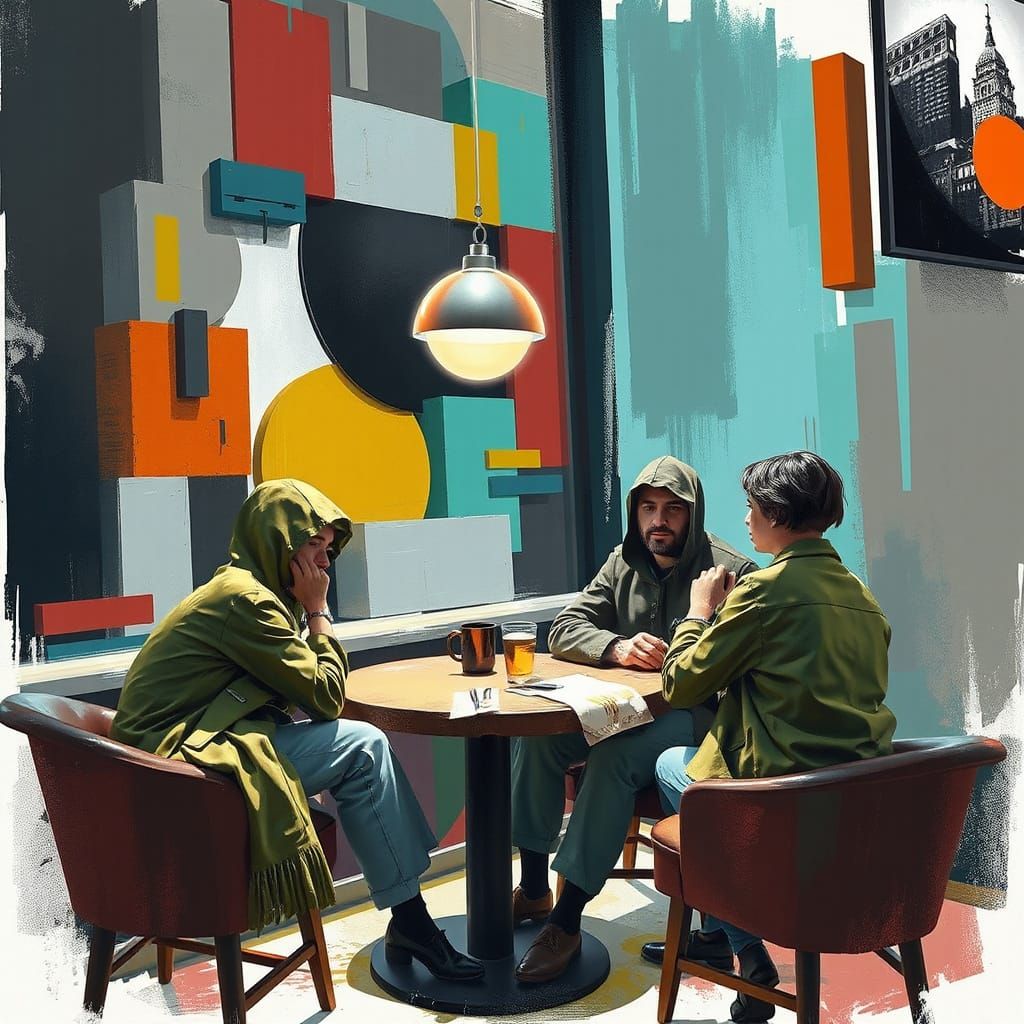 Abstract Cafe Scene in Impressionistic Style