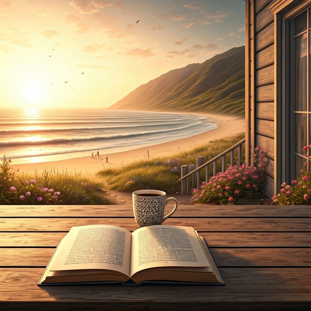 Peaceful Coastal Cottage with Book and Coffee