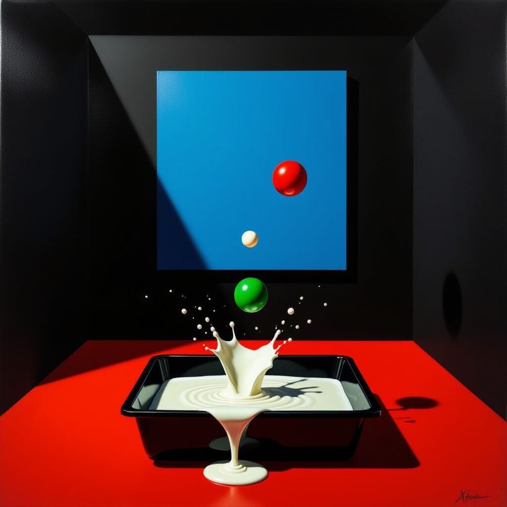 Surrealist Dreamscape: Falling Balls in Milk