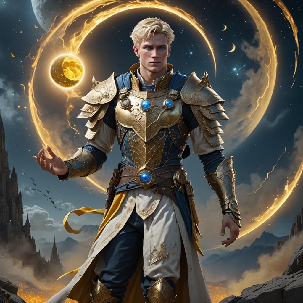 Aasimar Male Casting Spells in Fantasy Art