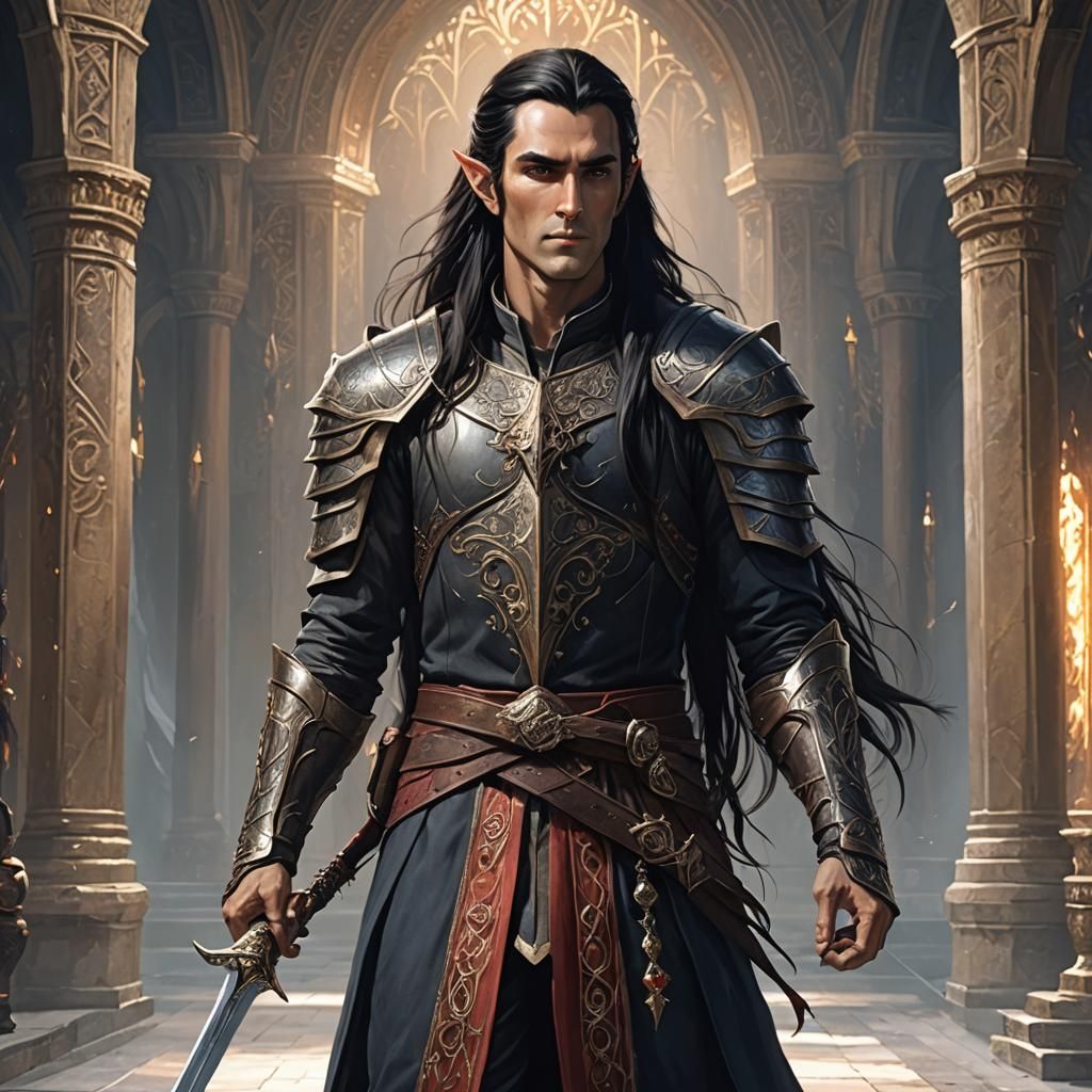 Epic Elf Warrior in Palace with Jeweled Necklace