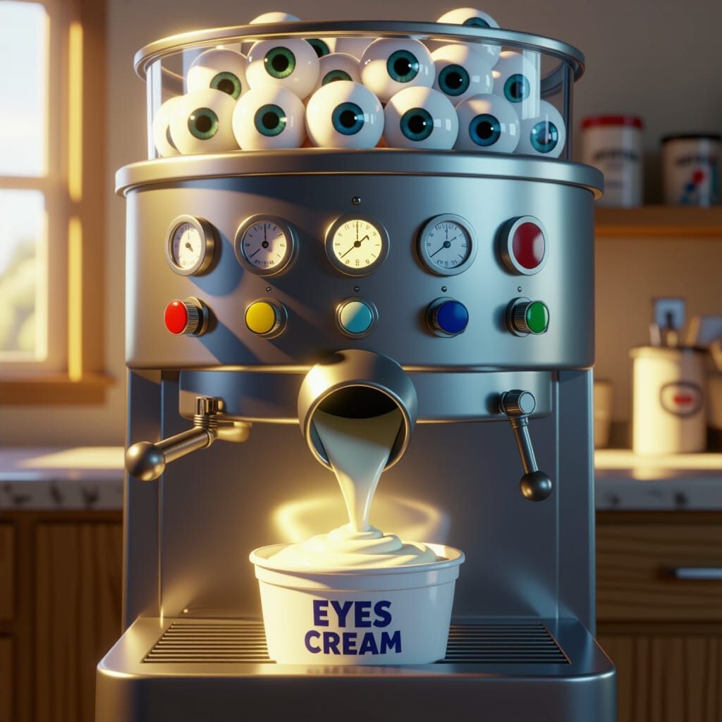 AI Eyes Cream Machine in CGI Cartoon Style