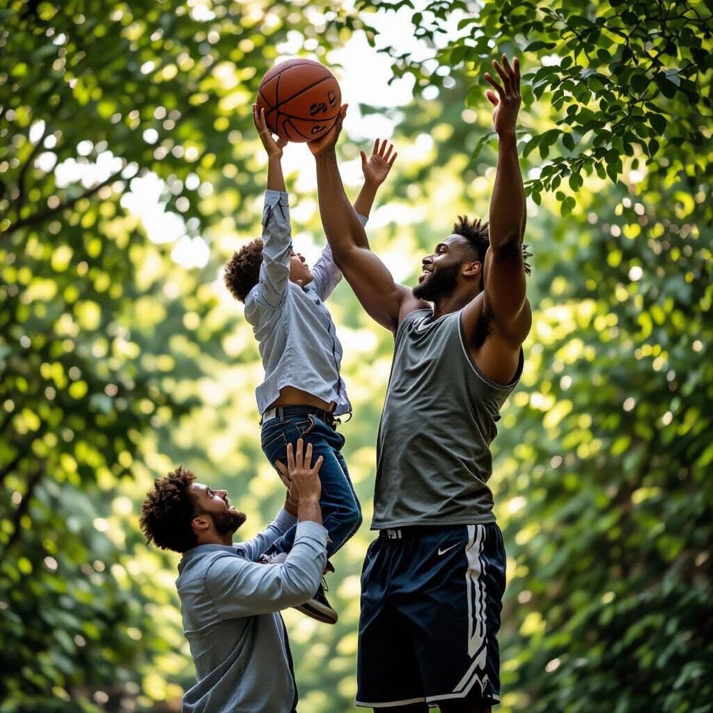 Triumphant Athlete Lifts Friend: Intimate Portrait