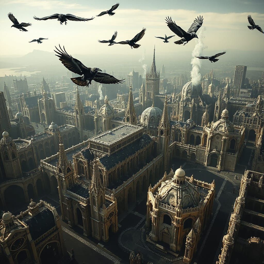 Fantasy City of Bone and Obsidian in Gothic Style