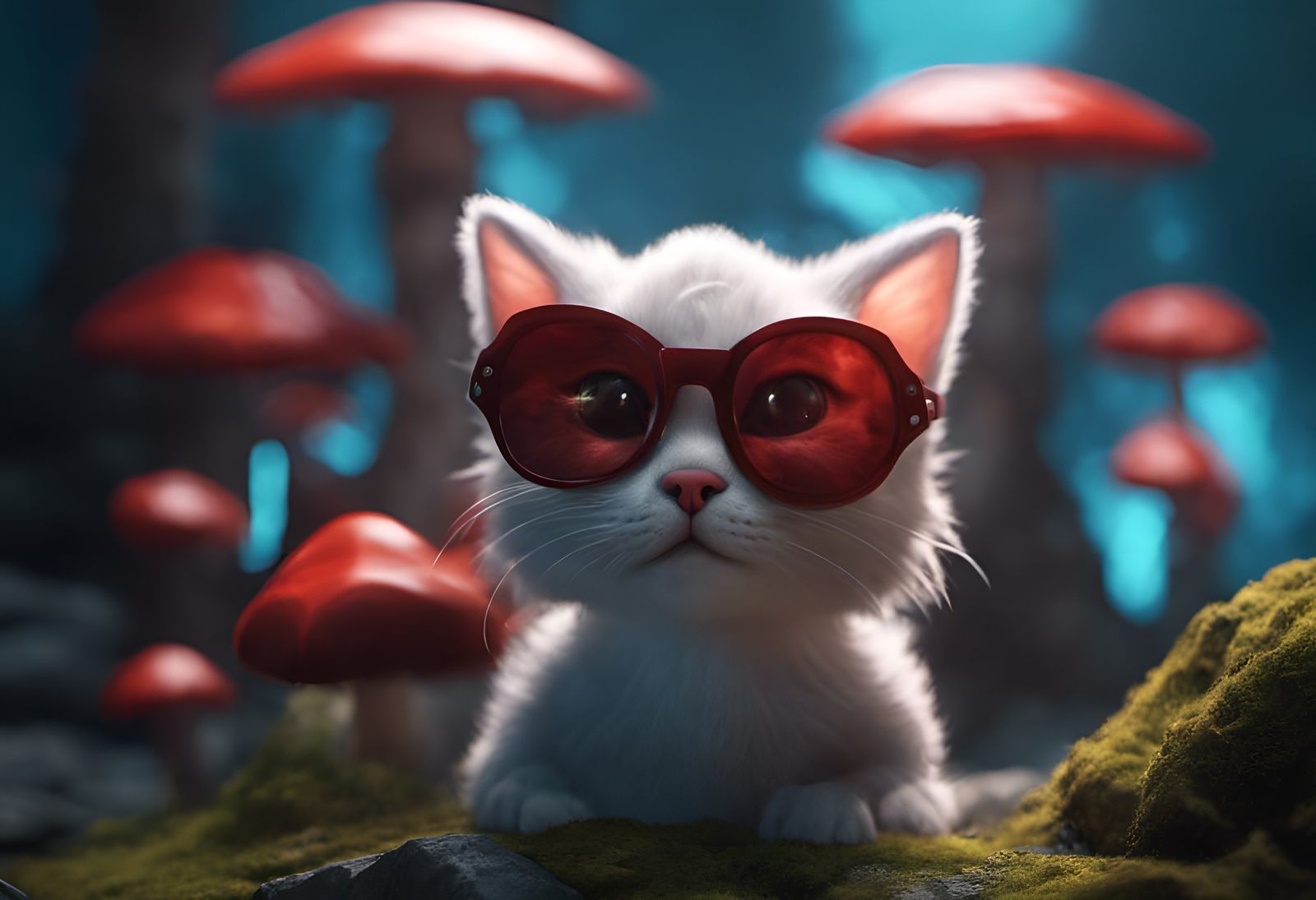 Kitten Portrait with Sunglasses in Maximalist Style