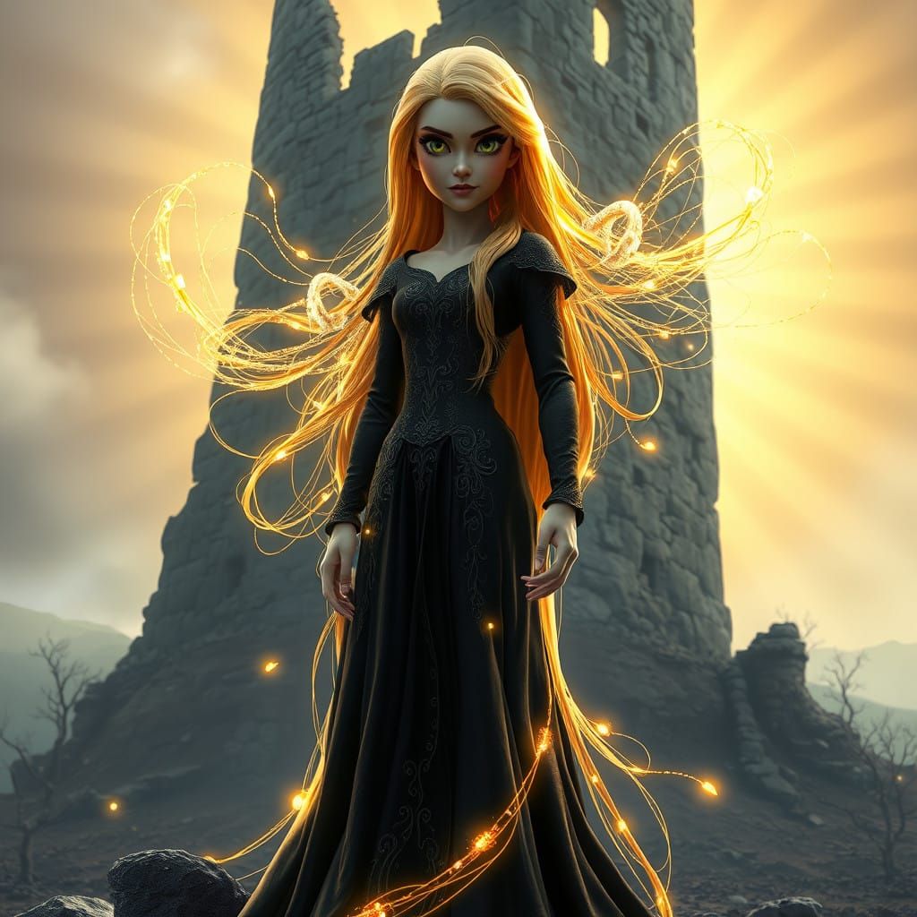 Dark Sorceress Rapunzel Dominates with Golden Hair and Mysti...