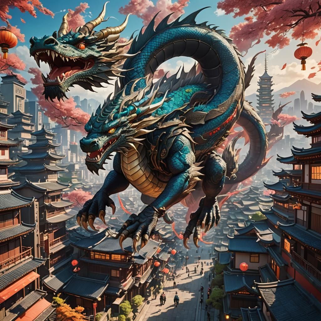 Cyberpunk Dragon in Anime Style