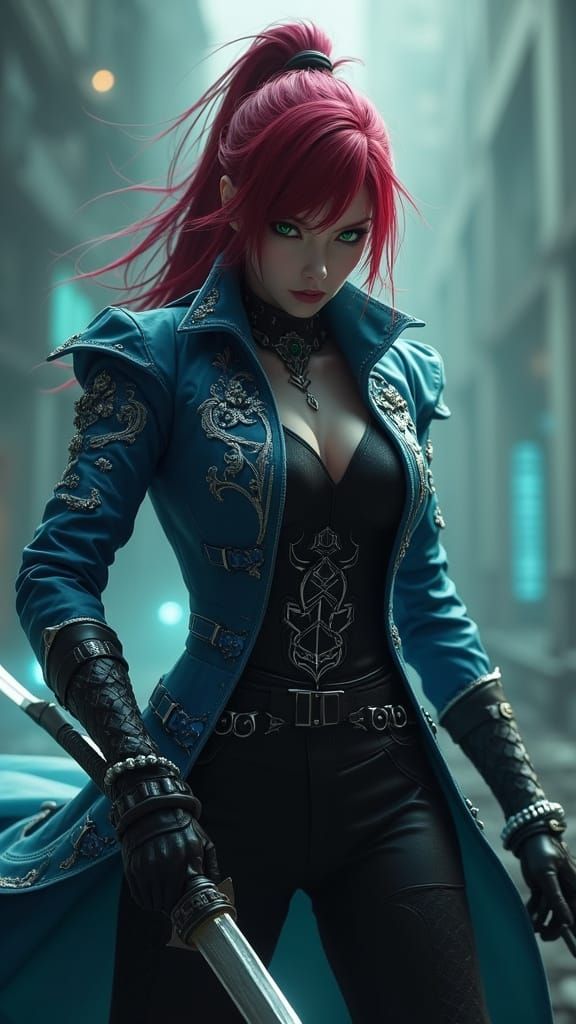Vergil's Female Counterpart in Dark Gothic Battle Attire